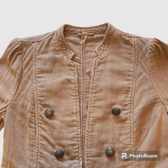 Free People Jagger Blazer Western Military Jacket Open Front Lace Up Cuff Beige - Picture 11 of 15